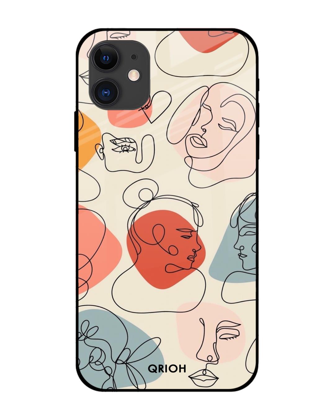 Buy Abstract Faces Printed Premium Glass Cover For iPhone 12 mini ...