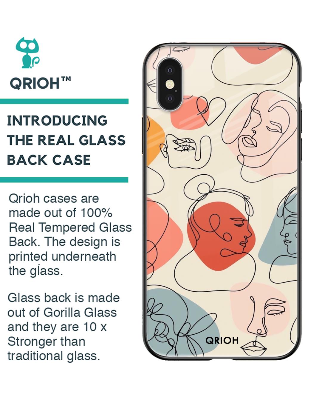 Shop Abstract Faces Printed Premium Glass Cover For iPhone X (Impact Resistant, Matte Finish)-Back