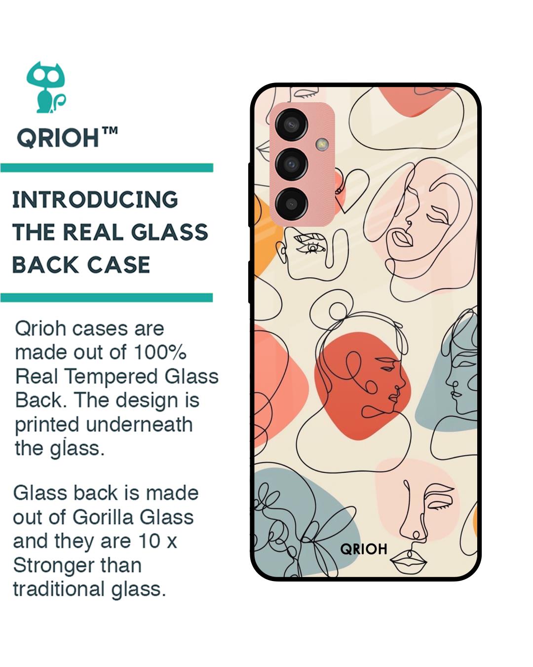 Shop Abstract Faces Printed Premium Glass Cover for Samsung Galaxy M13 (Shock Proof, Scratch Resistant)-Back