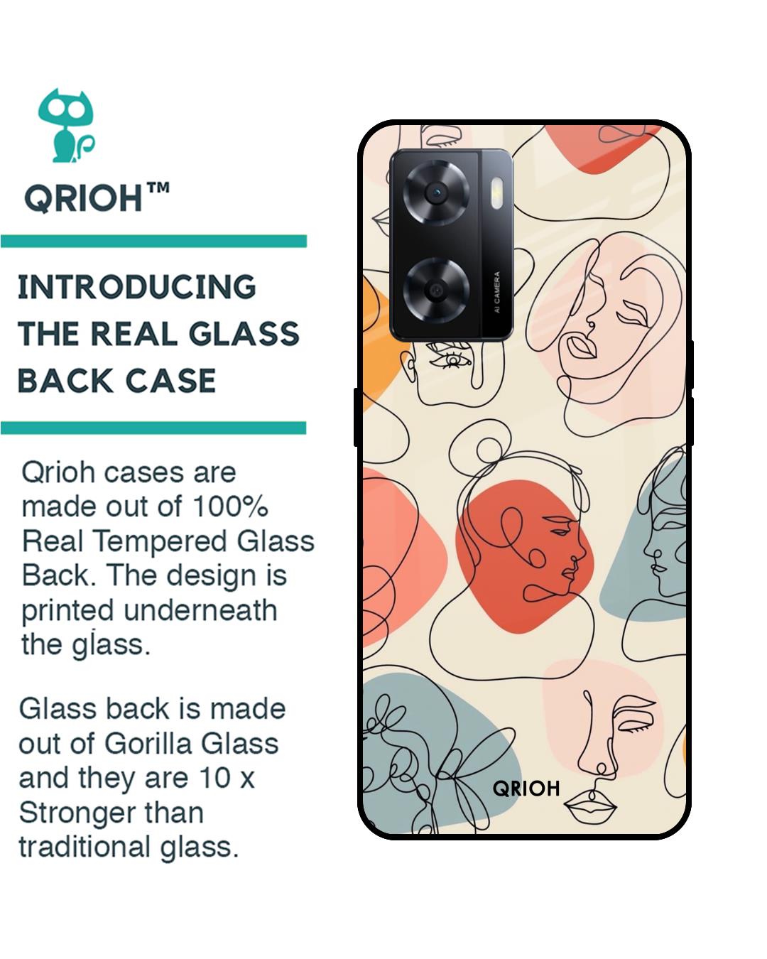 Shop Abstract Faces Printed Premium Glass Case for OPPO A77s (Shock Proof,Scratch Resistant)-Back