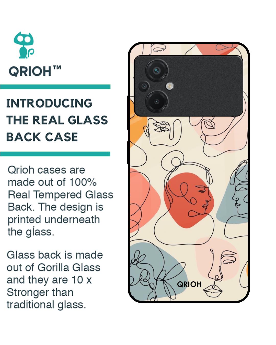 Shop Abstract Faces Printed Premium Glass Case for Poco M5 (Shock Proof,Scratch Resistant)-Back