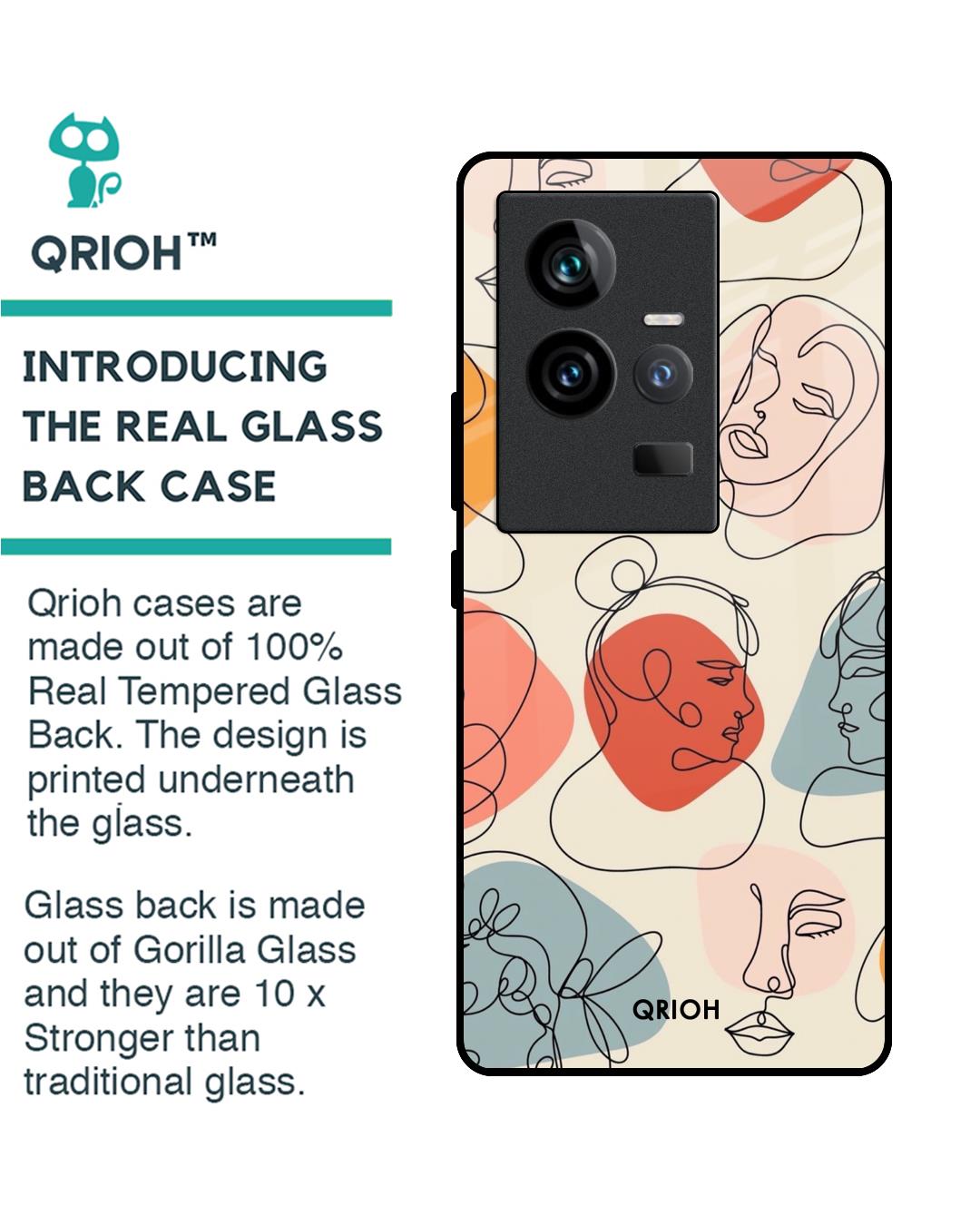 Shop Abstract Faces Printed Premium Glass Case for Vivo iQOO 11 (Shock Proof,Scratch Resistant)-Back