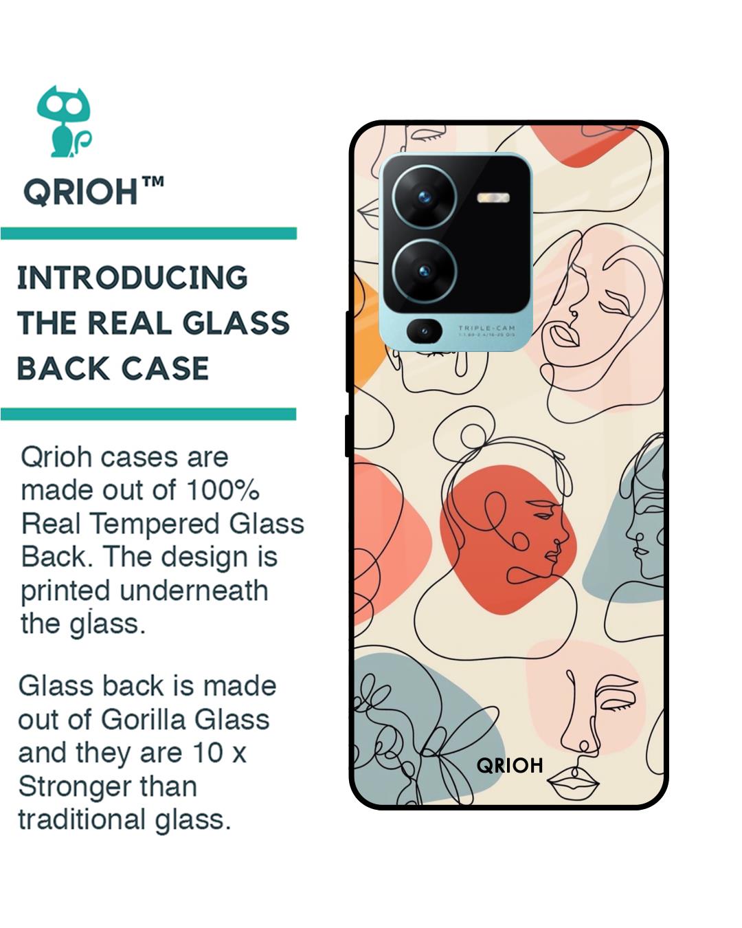 Shop Abstract Faces Printed Premium Glass Case for Vivo V25 Pro (Shock Proof,Scratch Resistant)-Back