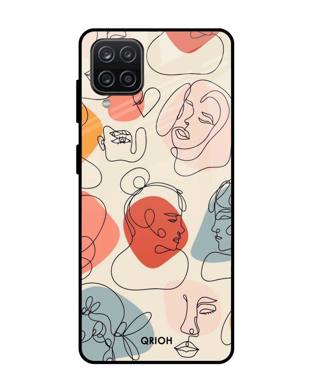 Shop Abstract Faces Printed Premium Glass Cover For  A12(Impact Resistant, Matte Finish)-Back