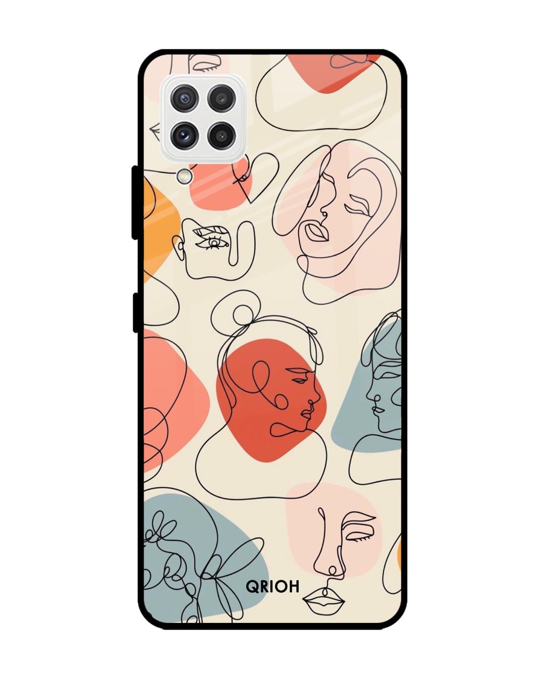 Shop Abstract Faces Printed Premium Glass Cover For  A22(Impact Resistant, Matte Finish)-Back