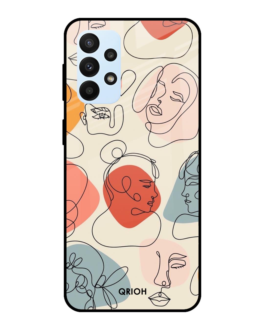 Shop Abstract Faces Printed Premium Glass Cover For  A23(Impact Resistant, Matte Finish)-Back