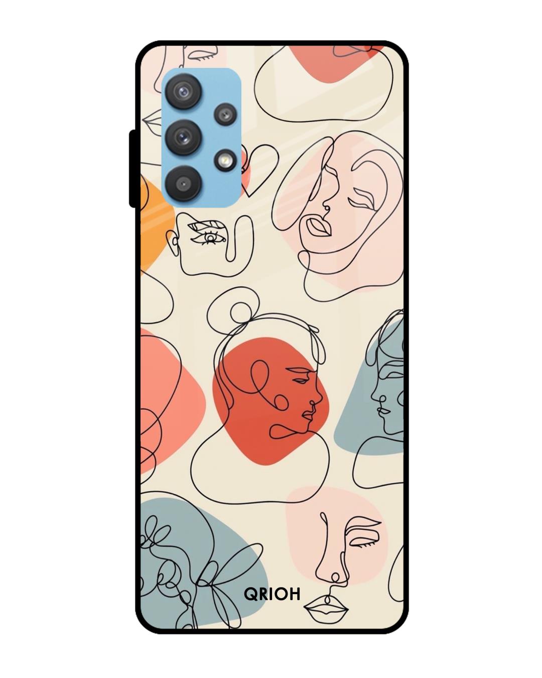 Shop Abstract Faces Printed Premium Glass Cover For  A52(Impact Resistant, Matte Finish)-Back