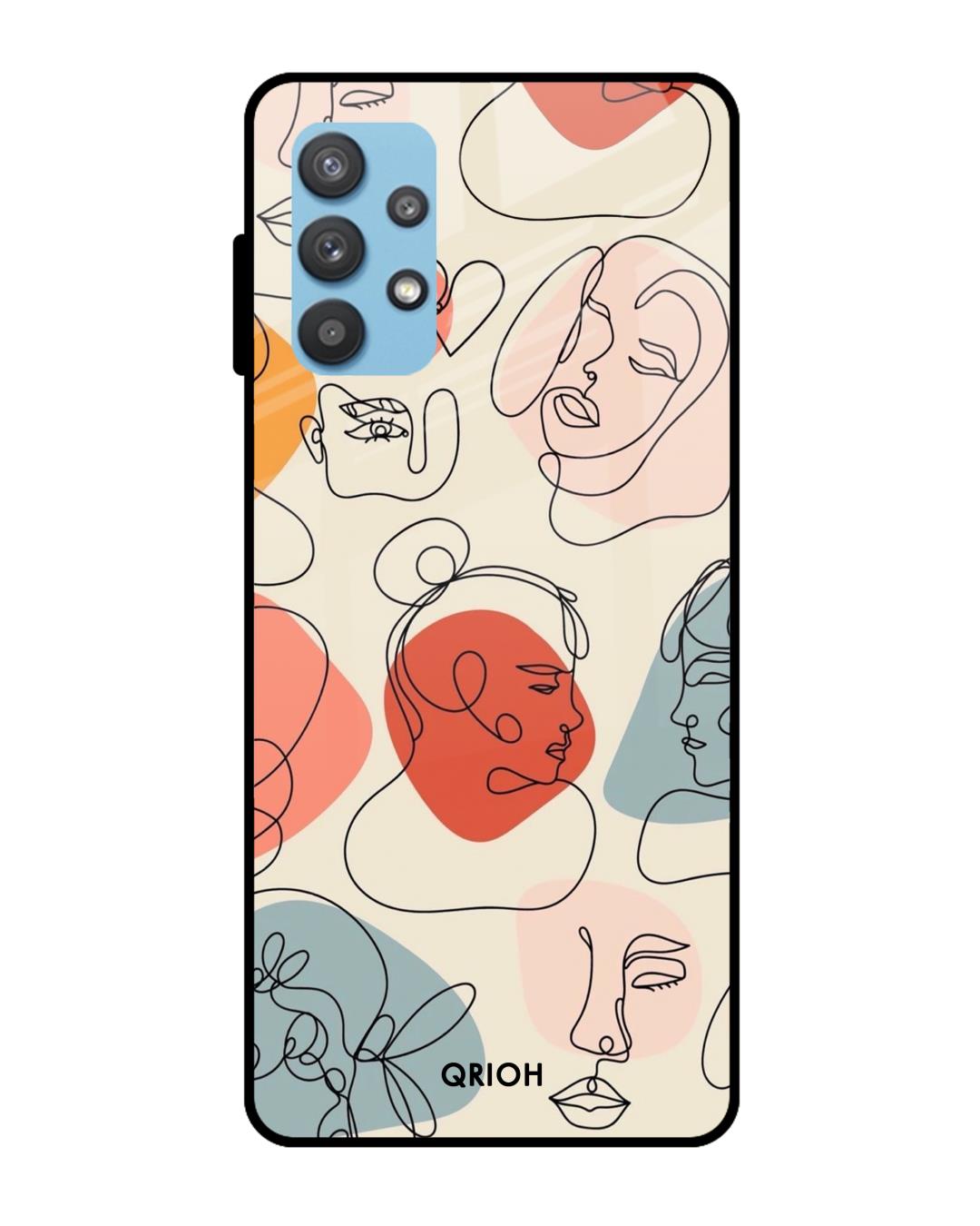 Shop Abstract Faces Printed Premium Glass Cover For  A52s 5G(Impact Resistant-Back