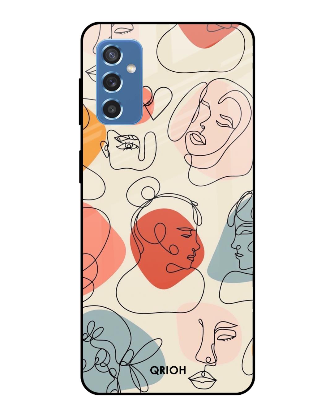 Shop Abstract Faces Printed Premium Glass Cover For  M52 5G(Impact Resistant, Matte Finish)-Back