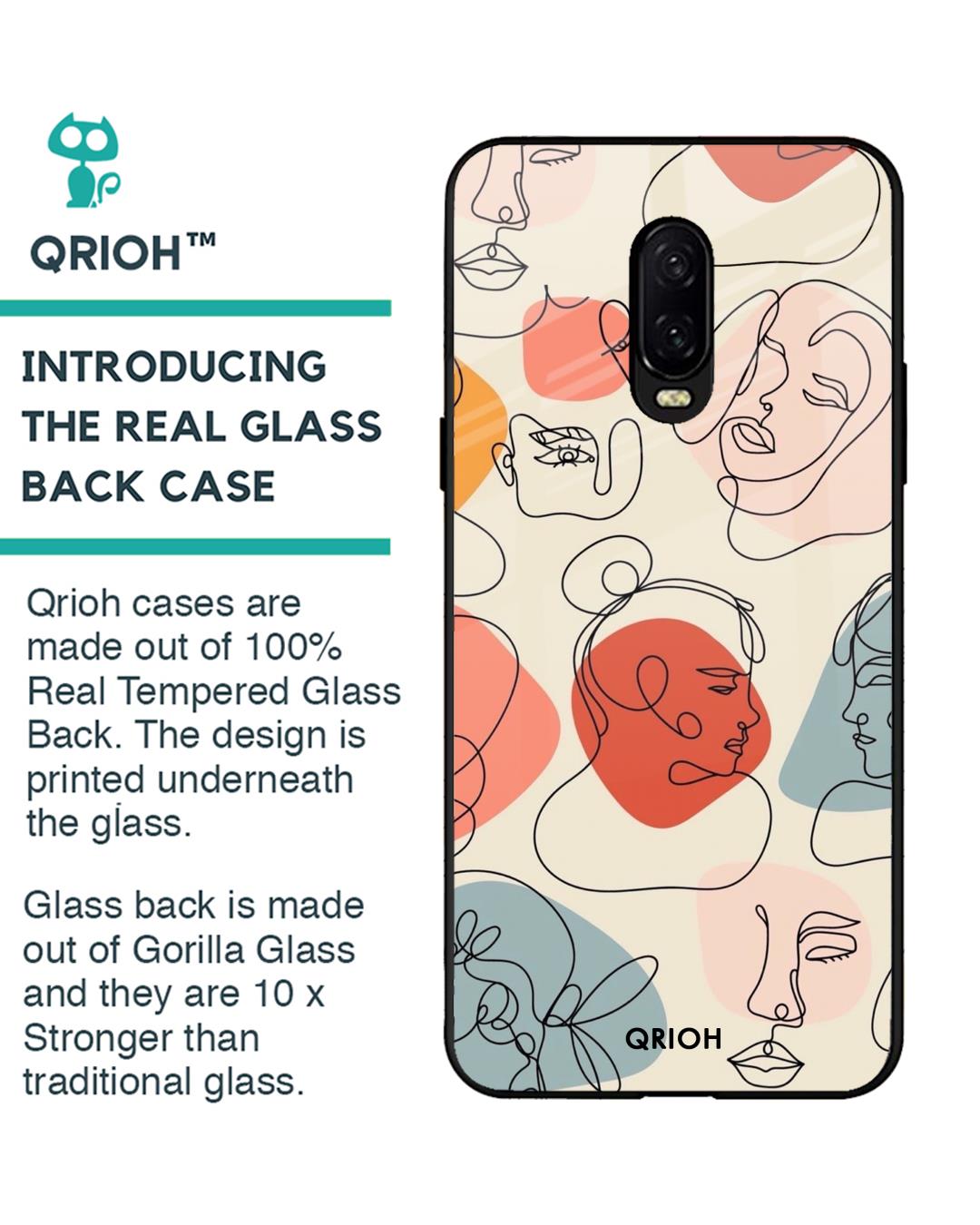 Shop Abstract Faces Printed Premium Glass Cover For OnePlus 6T (Impact Resistant, Matte Finish)-Back