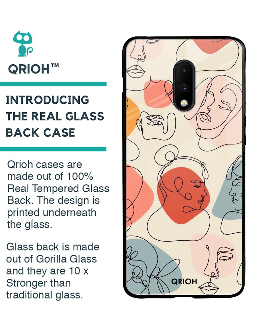 Shop Abstract Faces Printed Premium Glass Cover For OnePlus 7 (Impact Resistant, Matte Finish)-Back