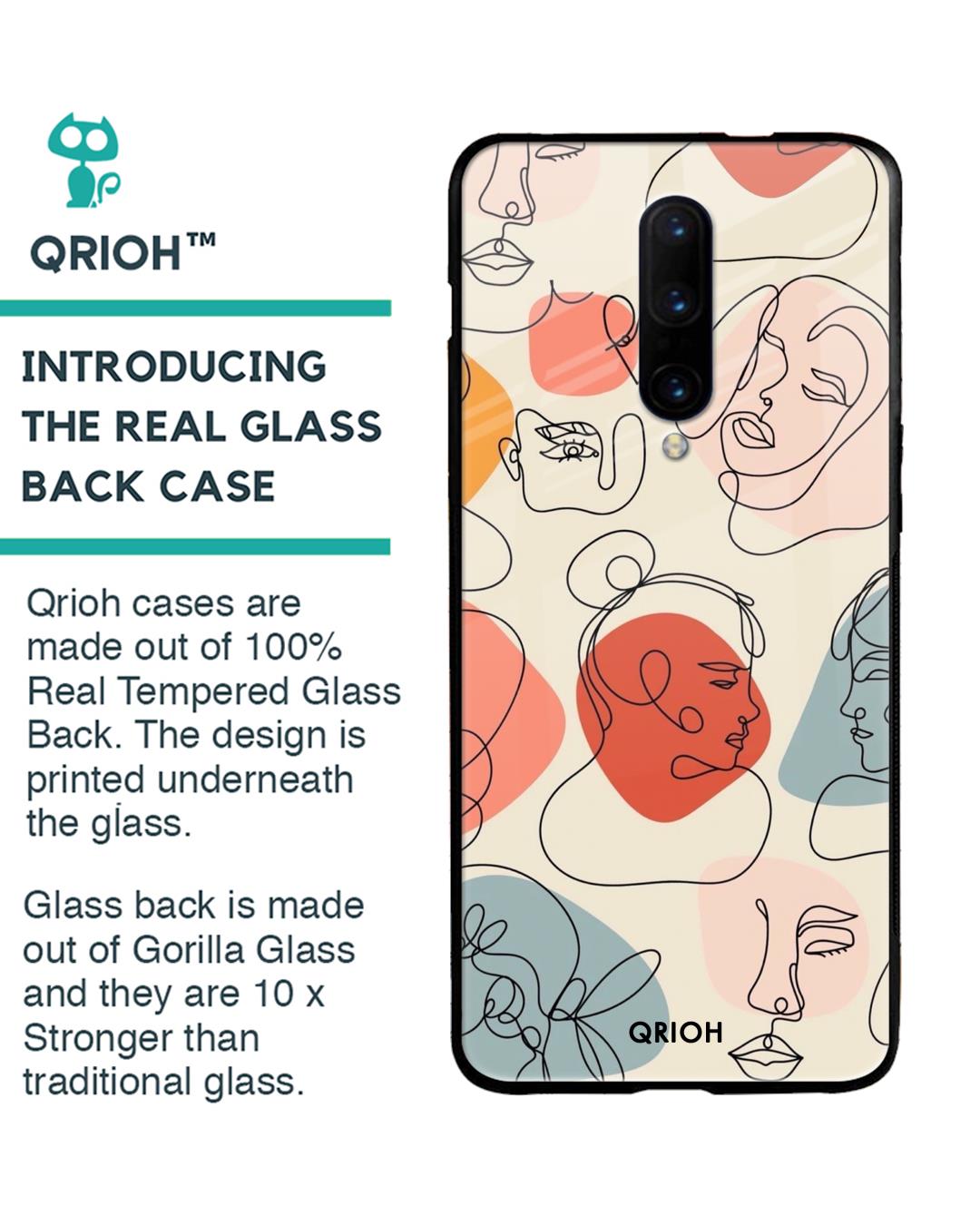 Shop Abstract Faces Printed Premium Glass Cover For OnePlus 7 Pro (Impact Resistant, Matte Finish)-Back