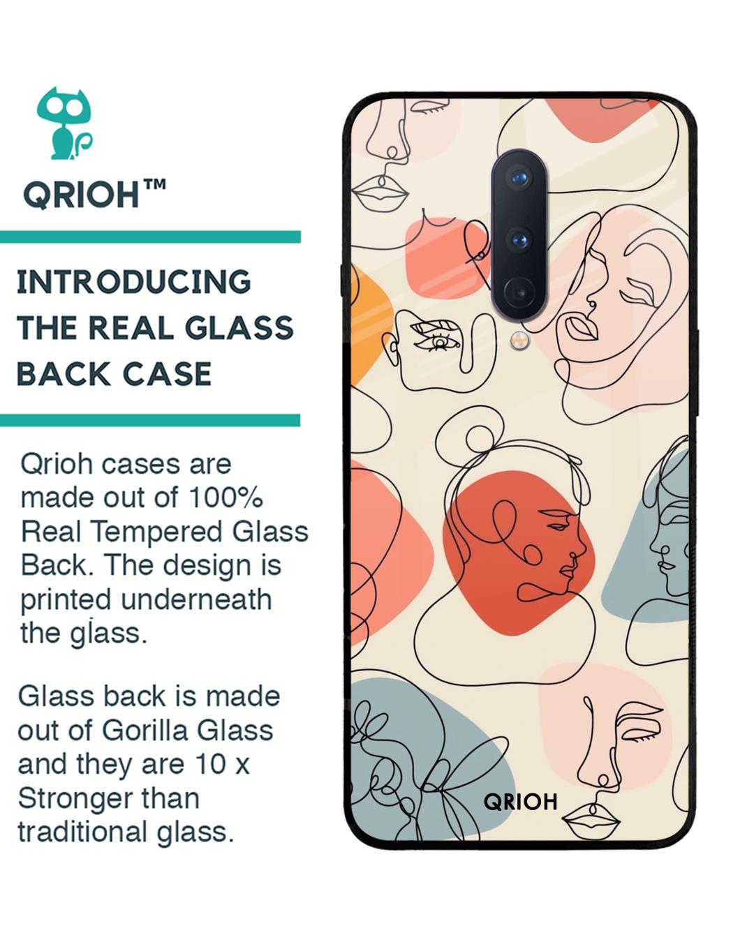 Shop Abstract Faces Printed Premium Glass Cover For OnePlus 8 (Impact Resistant, Matte Finish)-Back