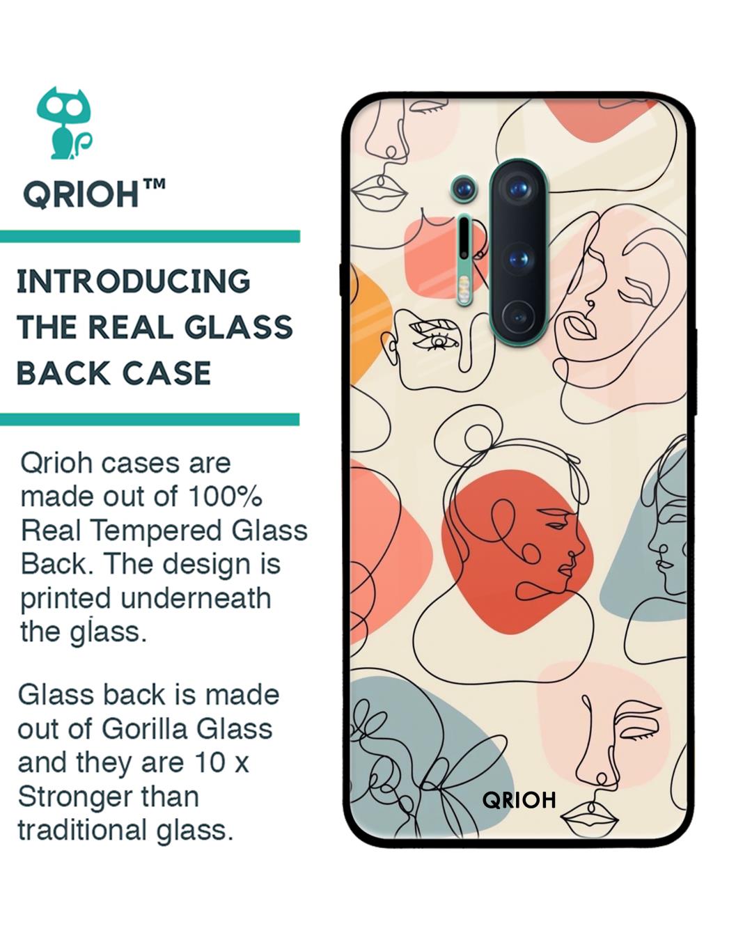 Shop Abstract Faces Printed Premium Glass Cover For OnePlus 8 Pro (Impact Resistant, Matte Finish)-Back