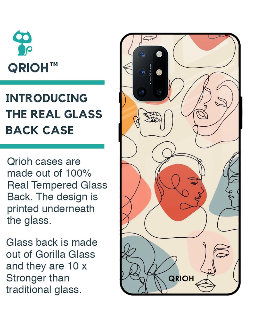 Shop Abstract Faces Printed Premium Glass Cover For OnePlus 8T (Impact Resistant, Matte Finish)-Back