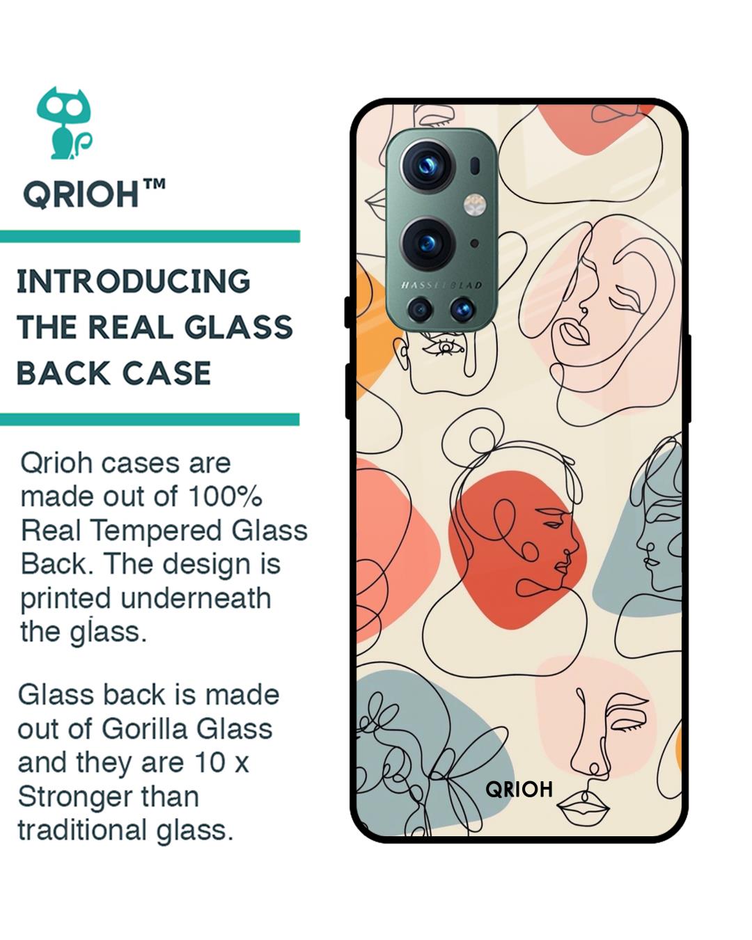 Shop Abstract Faces Printed Premium Glass Cover For OnePlus 9 Pro (Impact Resistant, Matte Finish)-Back