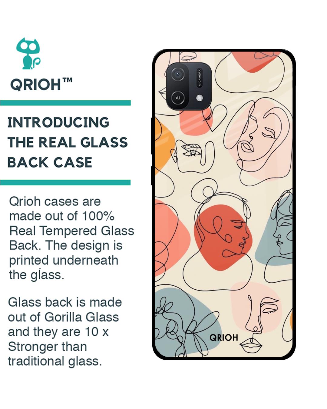 Shop Abstract Faces Printed Premium Glass Cover For Oppo A16K (Impact Resistant, Matte Finish)-Back