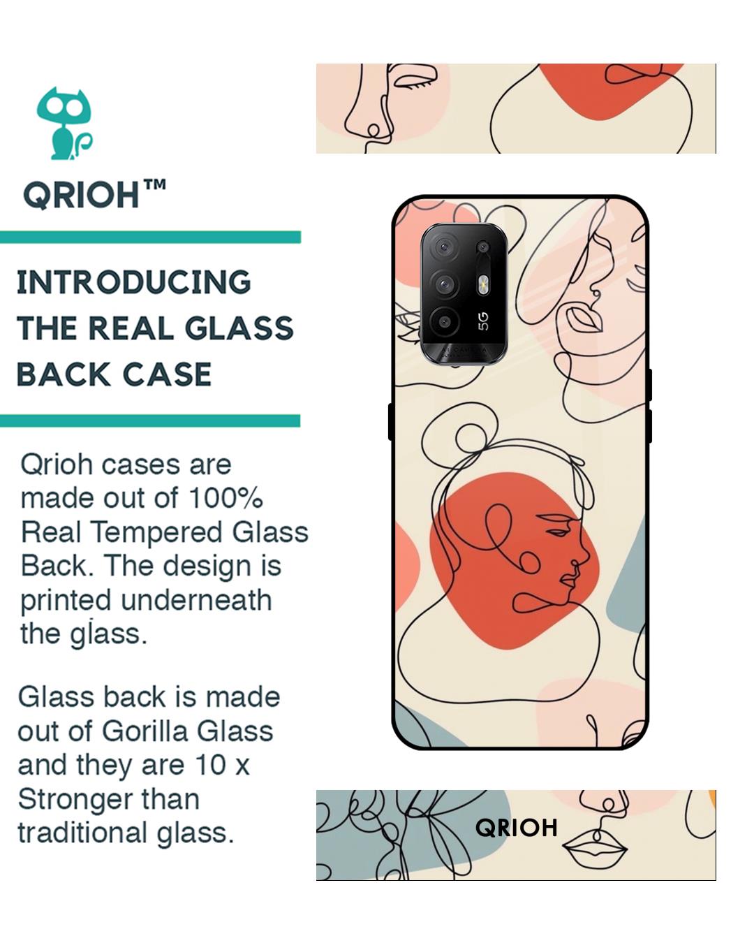 Shop Abstract Faces Printed Premium Glass Cover For Oppo F19 Pro Plus (Impact Resistant, Matte Finish)-Back