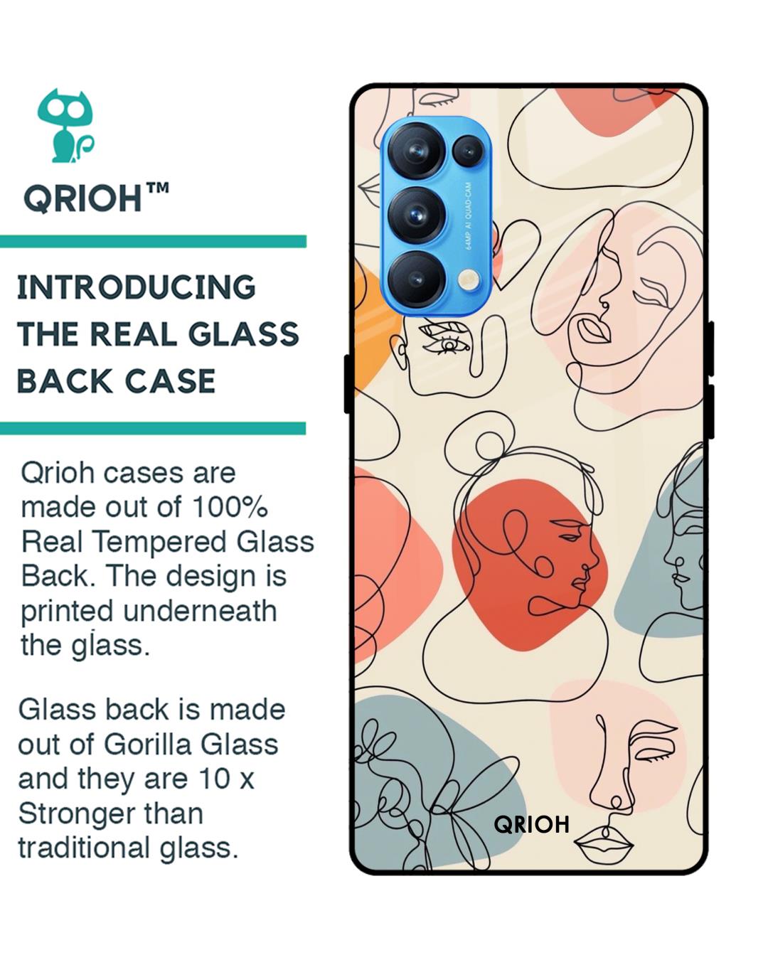 Shop Abstract Faces Printed Premium Glass Cover For Oppo Reno 5 Pro (Impact Resistant, Matte Finish)-Back