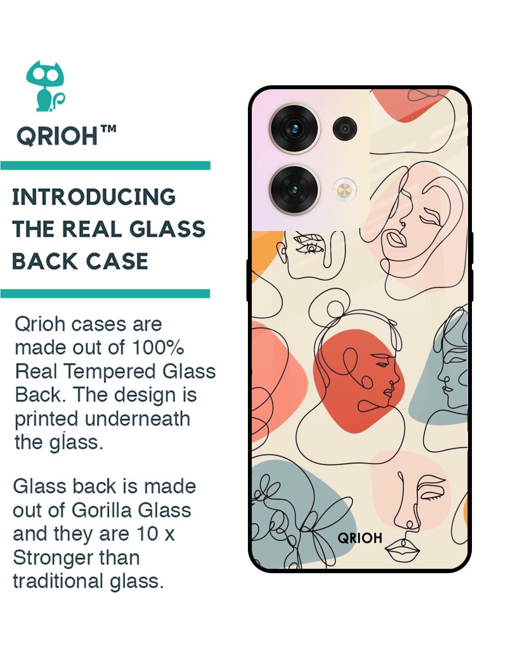 Shop Abstract Faces Printed Premium Glass Cover for Oppo Reno8 5G (Shock Proof, Scratch Resistant)-Back