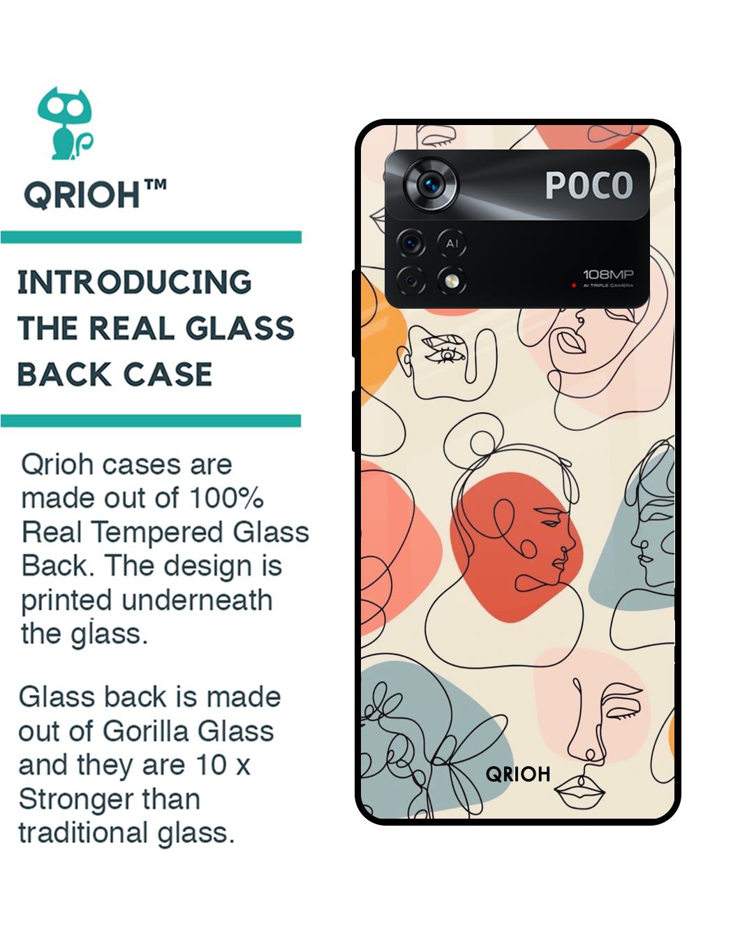 Shop Abstract Faces Printed Premium Glass Cover for Poco X4 Pro 5G (Shock Proof, Scratch Resistant)-Back