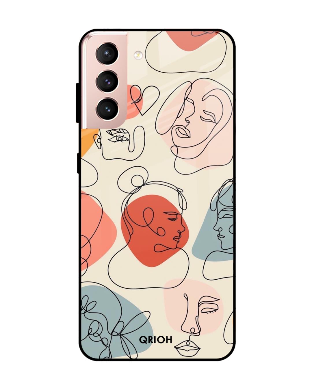 Shop Abstract Faces Printed Premium Glass Cover For  S21 Plus(Impact Resistant-Back