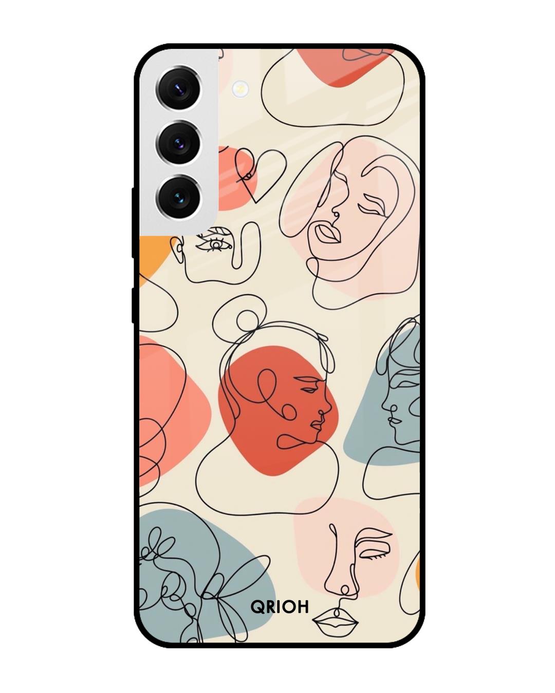 Shop Abstract Faces Printed Premium Glass Cover For  S22 5G(Impact Resistant, Matte Finish)-Back