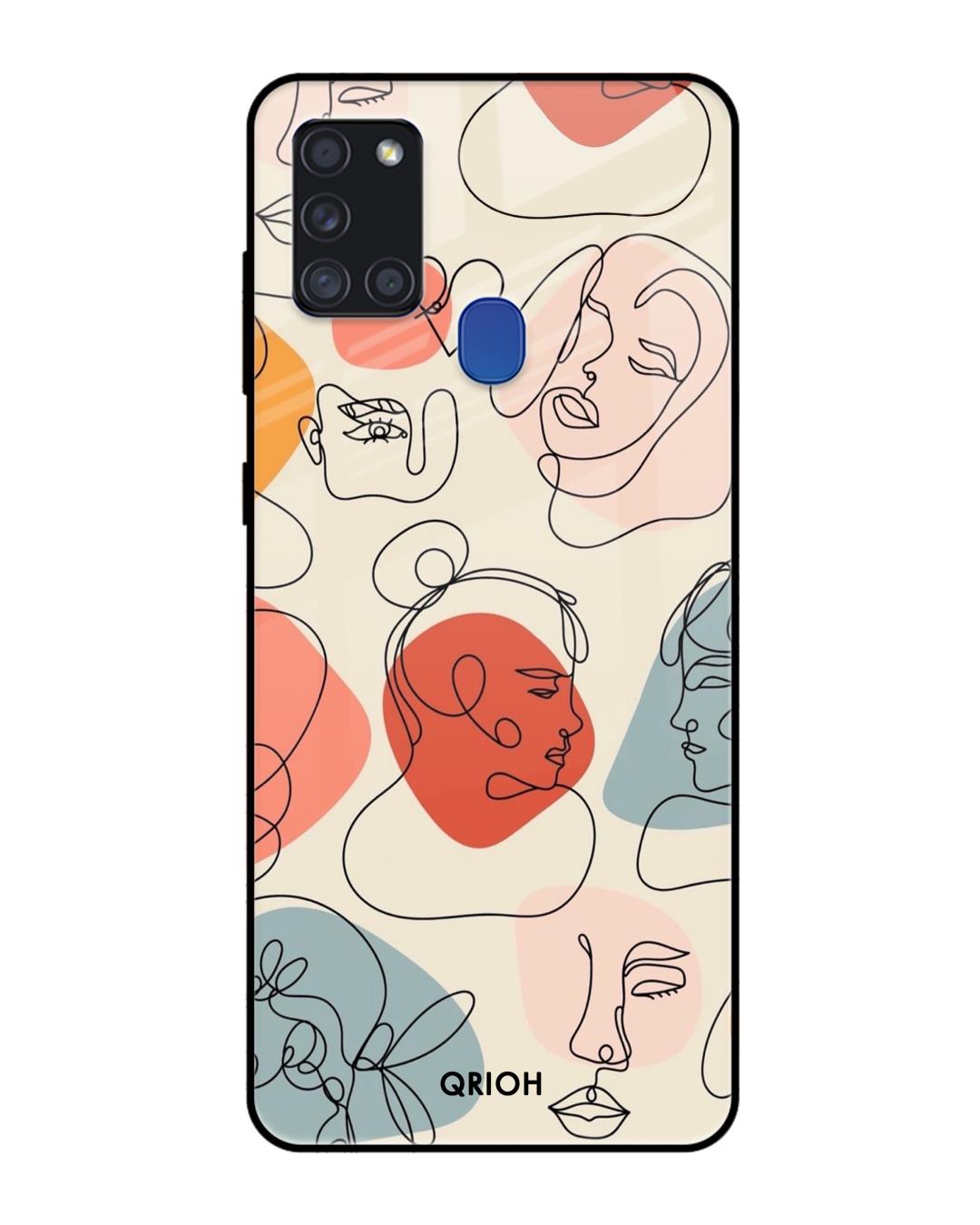 Shop Abstract Faces Printed Premium Glass Cover For Samsung Galaxy A21s(Impact Resistant, Matte Finish)-Back