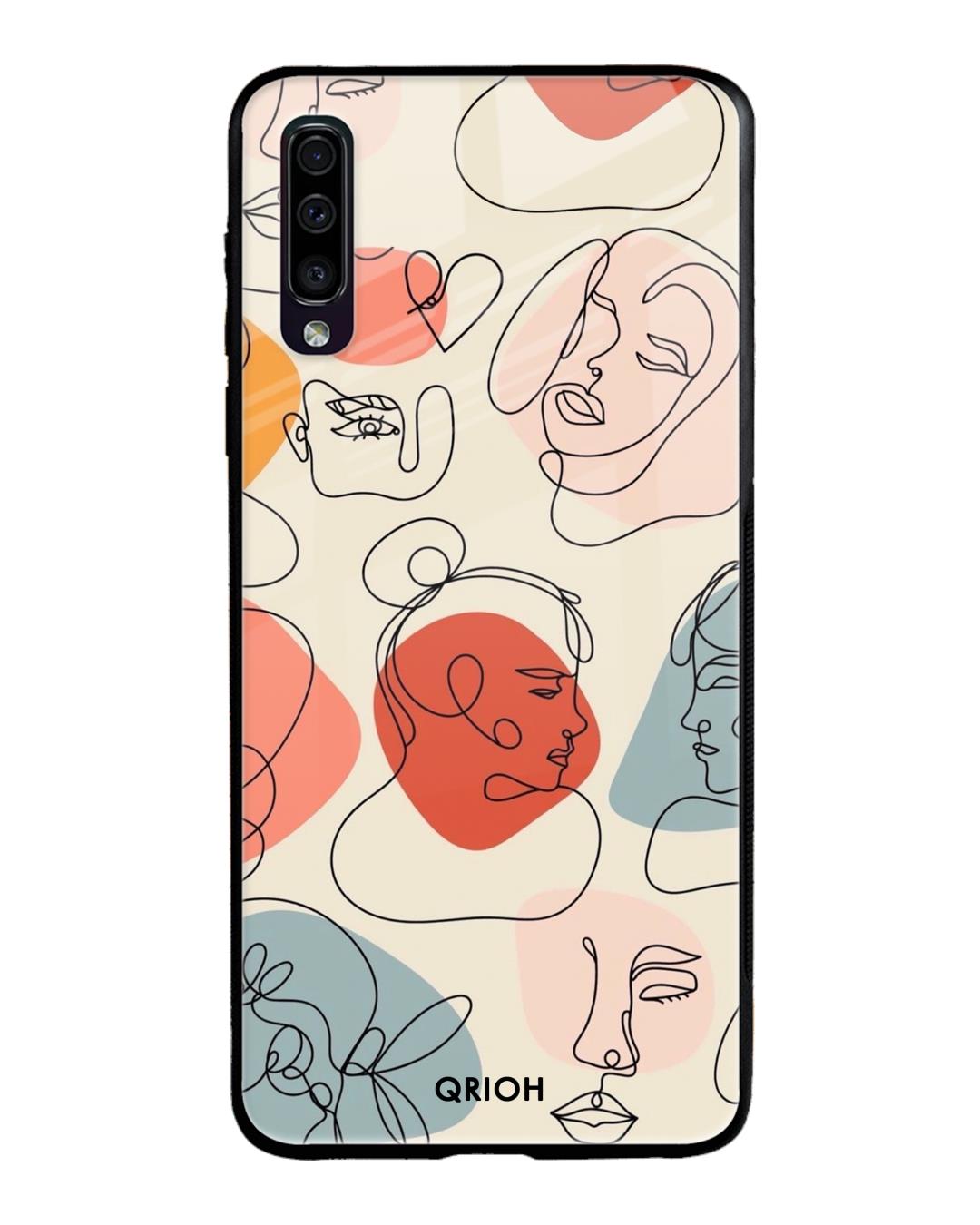 Shop Abstract Faces Printed Premium Glass Cover For Samsung Galaxy A70(Impact Resistant, Matte Finish)-Back