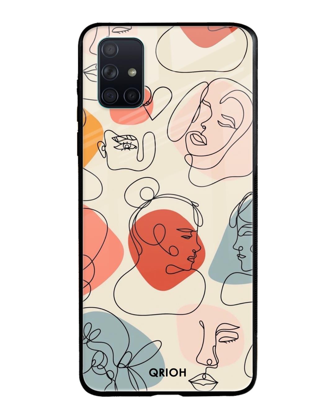 Shop Abstract Faces Printed Premium Glass Cover For Samsung Galaxy A71(Impact Resistant, Matte Finish)-Back