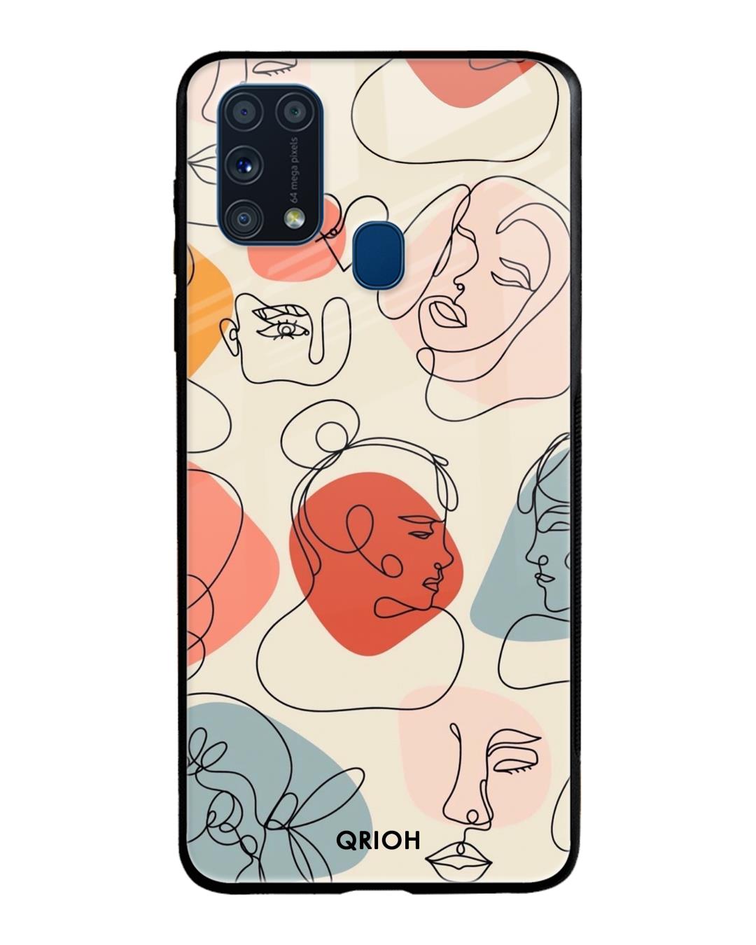 Shop Abstract Faces Printed Premium Glass Cover For Samsung Galaxy M31 Prime(Impact Resistant-Back
