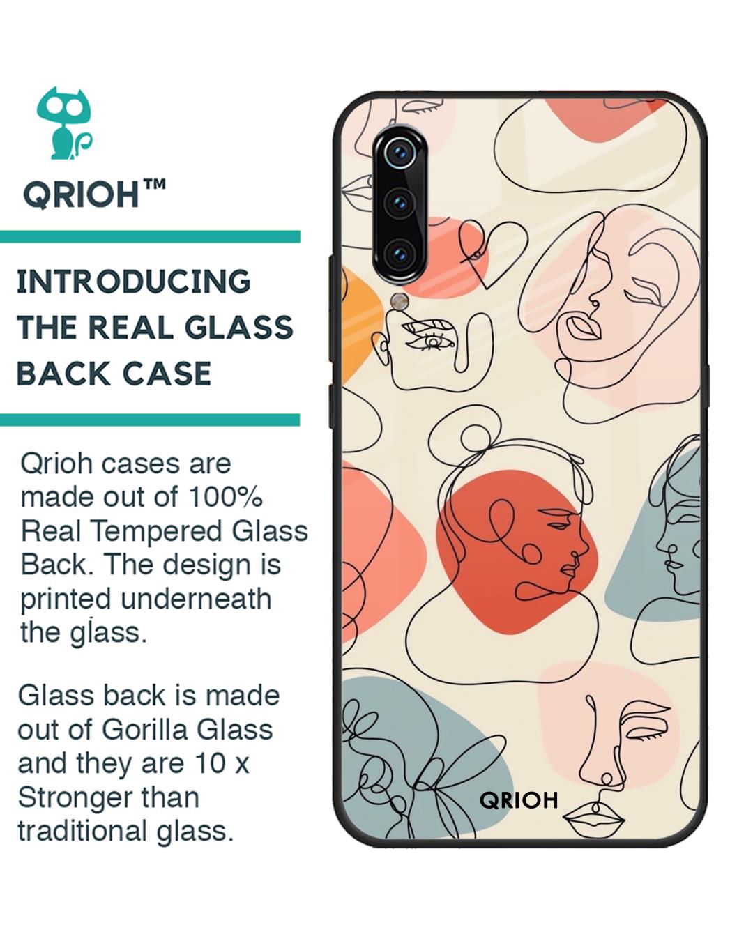 Shop Abstract Faces Printed Premium Glass Cover For Xiaomi Mi A3 (Impact Resistant, Matte Finish)-Back