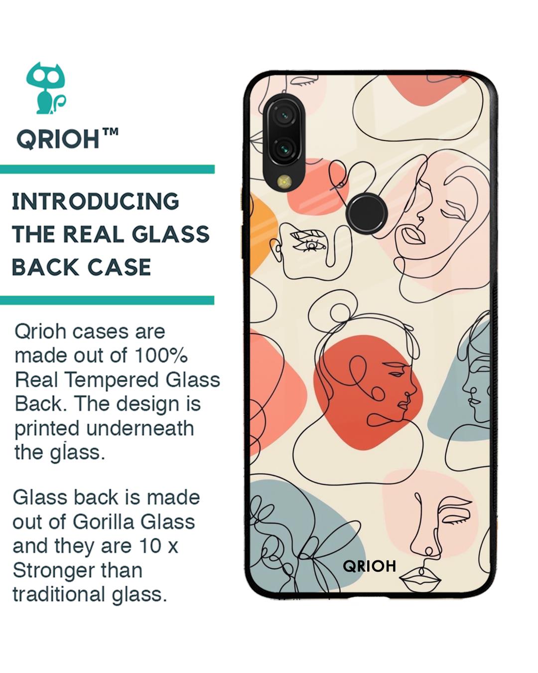 Shop Abstract Faces Printed Premium Glass Cover For Xiaomi Redmi Note 7S (Impact Resistant, Matte Finish)-Back
