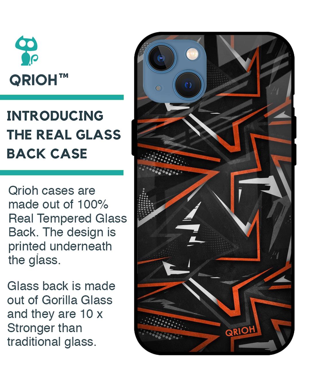 Shop Abstract Printed Premium Glass Cover For iPhone 13 (Impact Resistant, Matte Finish)-Back