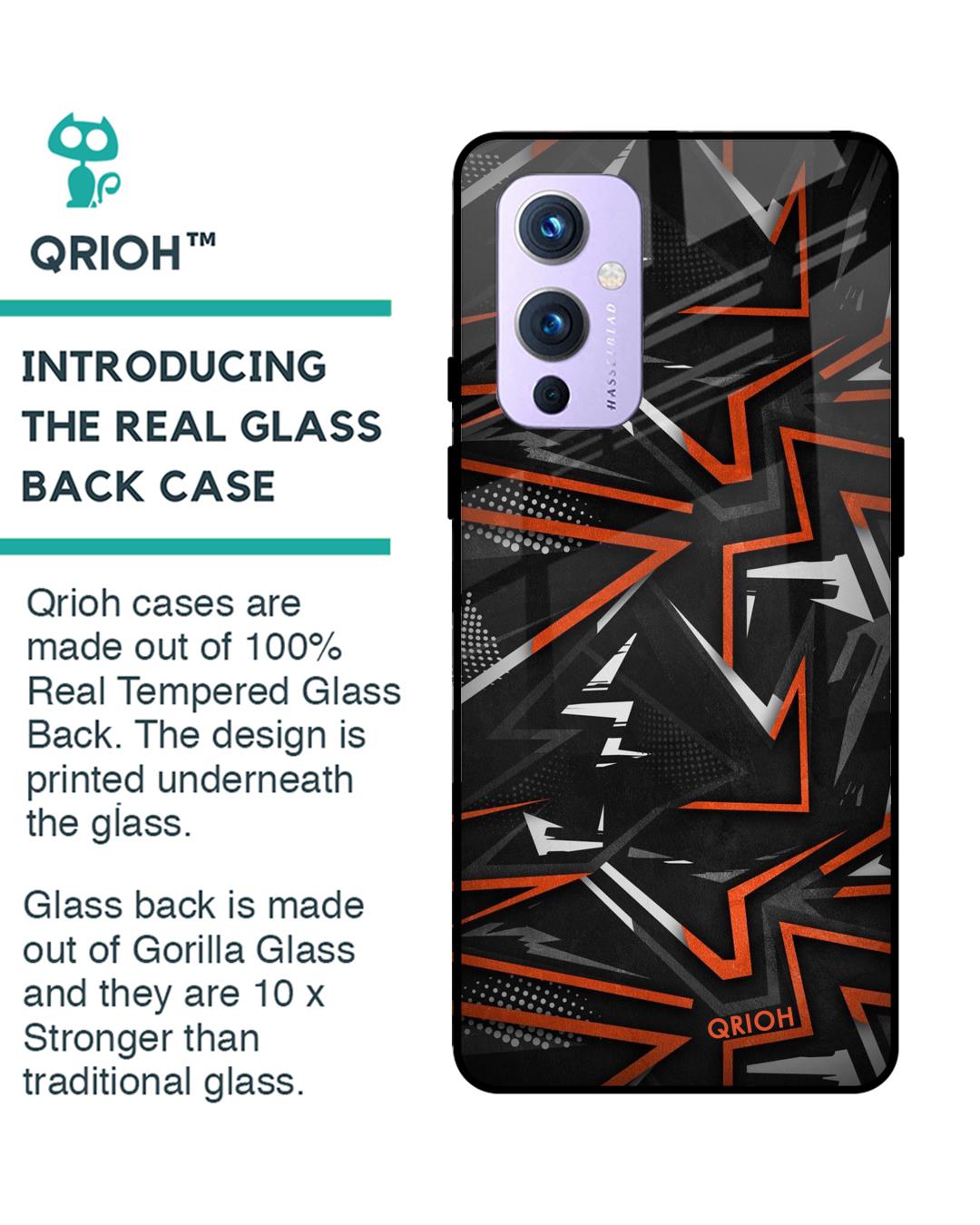 Shop Abstract Printed Premium Glass Cover For OnePlus 9 (Impact Resistant, Matte Finish)-Back
