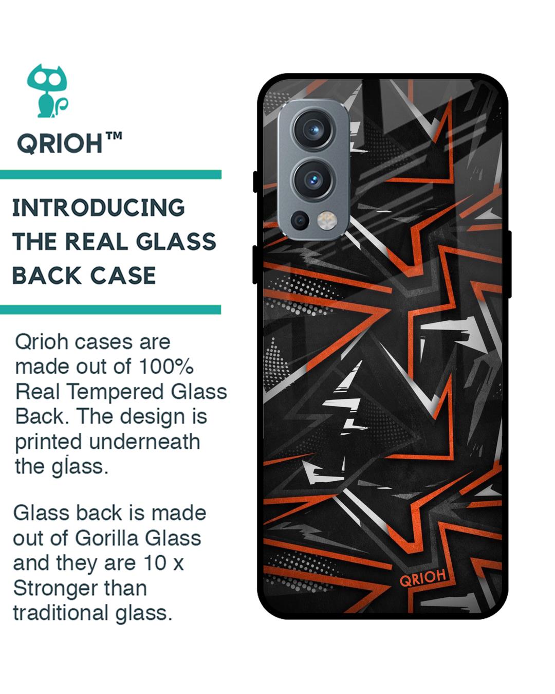 Shop Abstract Printed Premium Glass Cover For OnePlus Nord 2 5G (Impact Resistant, Matte Finish)-Back