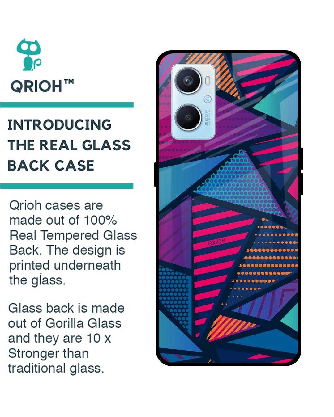 Shop Abstract Printed Premium Glass Cover For Oppo A96 (Impact Resistant, Matte Finish)-Back