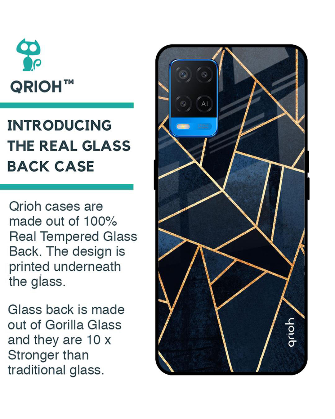 Shop Abstract Tiles Printed Premium Glass Cover for Oppo A54 (Shock Proof, Lightweight)-Back