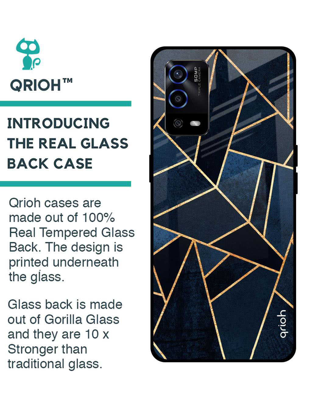 Shop Abstract Tiles Printed Premium Glass Cover for Oppo A55 (Shock Proof, Lightweight)-Back