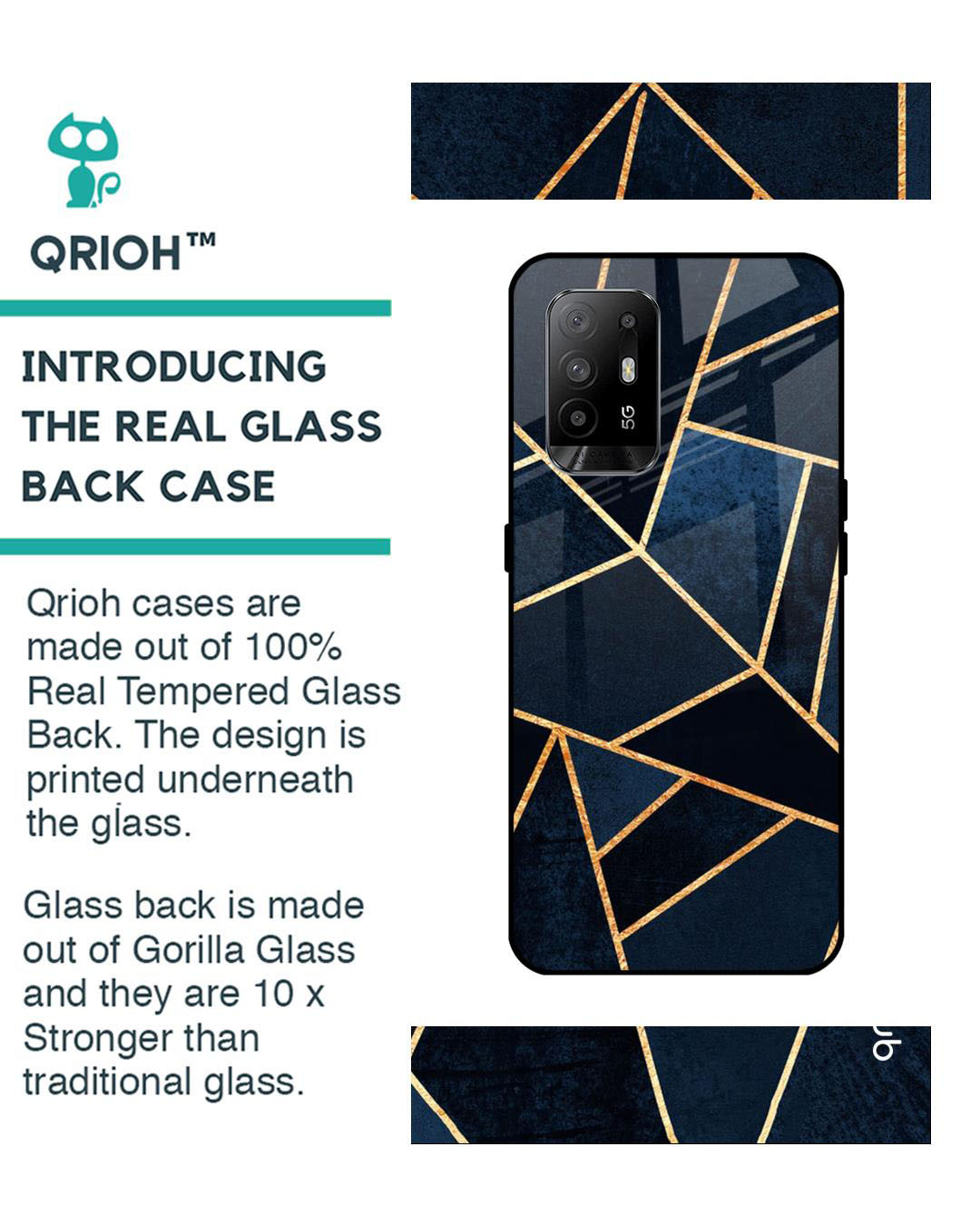 Shop Abstract Tiles Printed Premium Glass Cover for Oppo F19 Pro Plus (Shock Proof, Lightweight)-Back