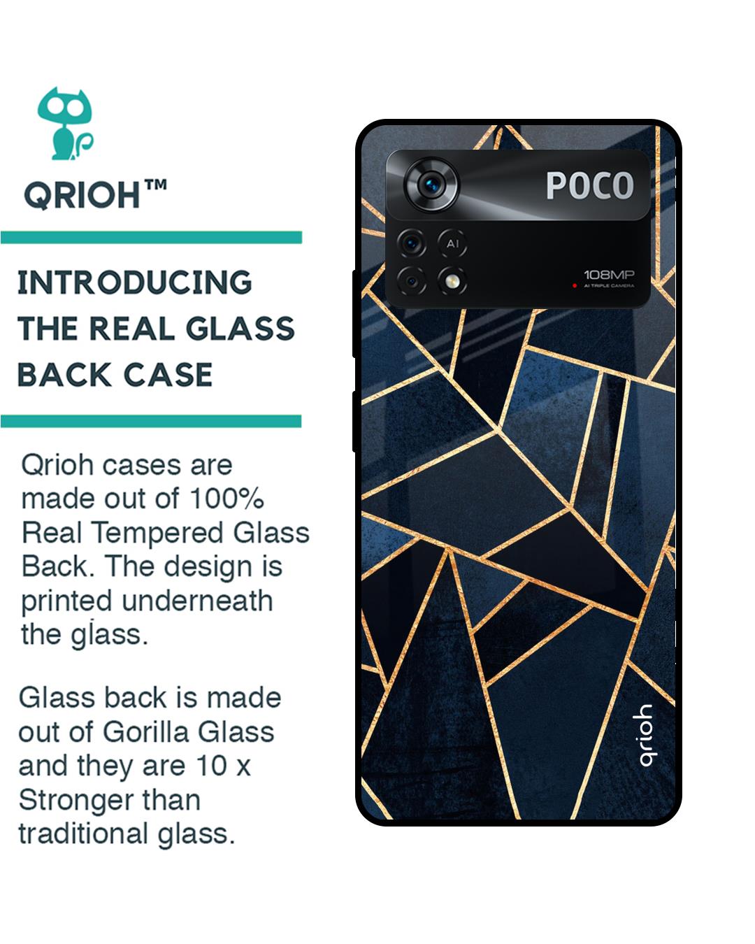 Shop Abstract Tiles Printed Premium Glass Cover for Poco X4 Pro 5G (Shockproof, Light Weight)-Back