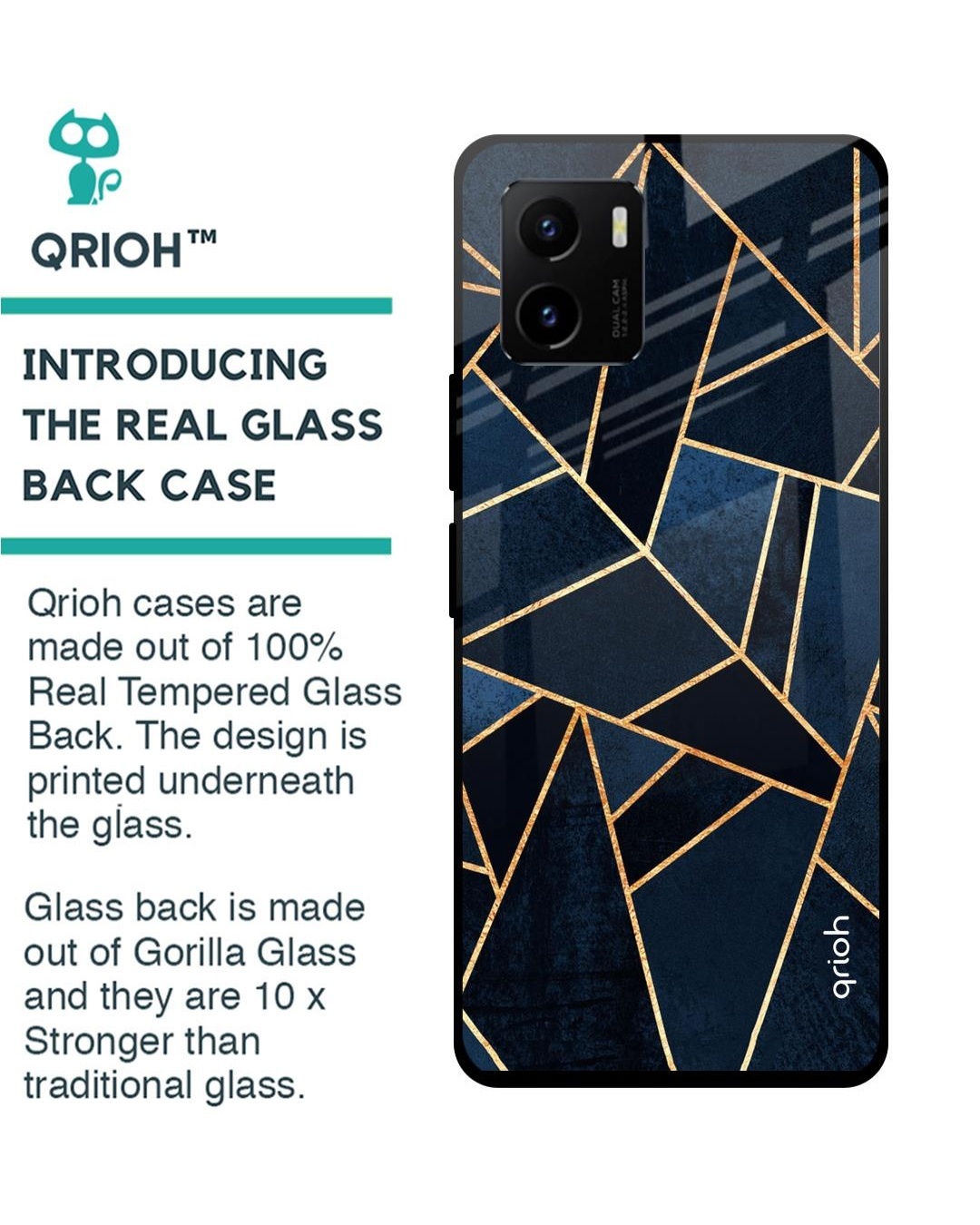 Shop Abstract Tiles Printed Premium Glass Cover for Vivo Y15s (Shockproof, Light Weight)-Back