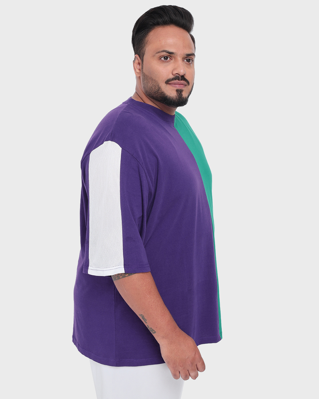 Shop Men's Blue & Green Color Block Plus Size Relaxed Fit T-shirt-Back