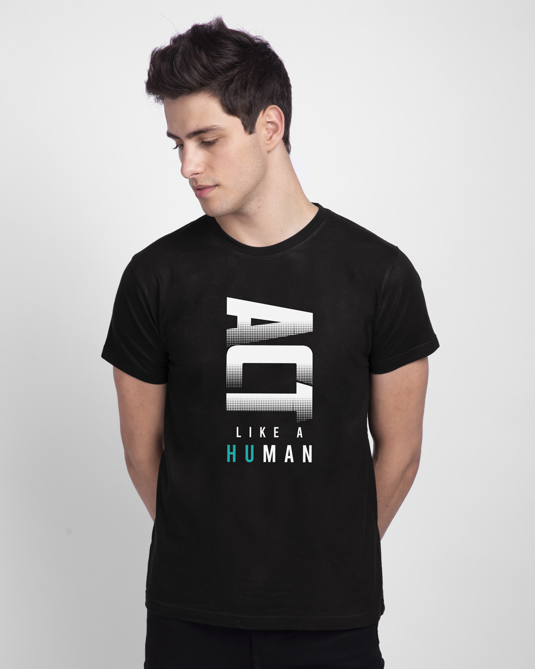 

Act Like A Man Half Sleeve T-Shirt Men' Printed T-Shirts Bewakoof.com, Black