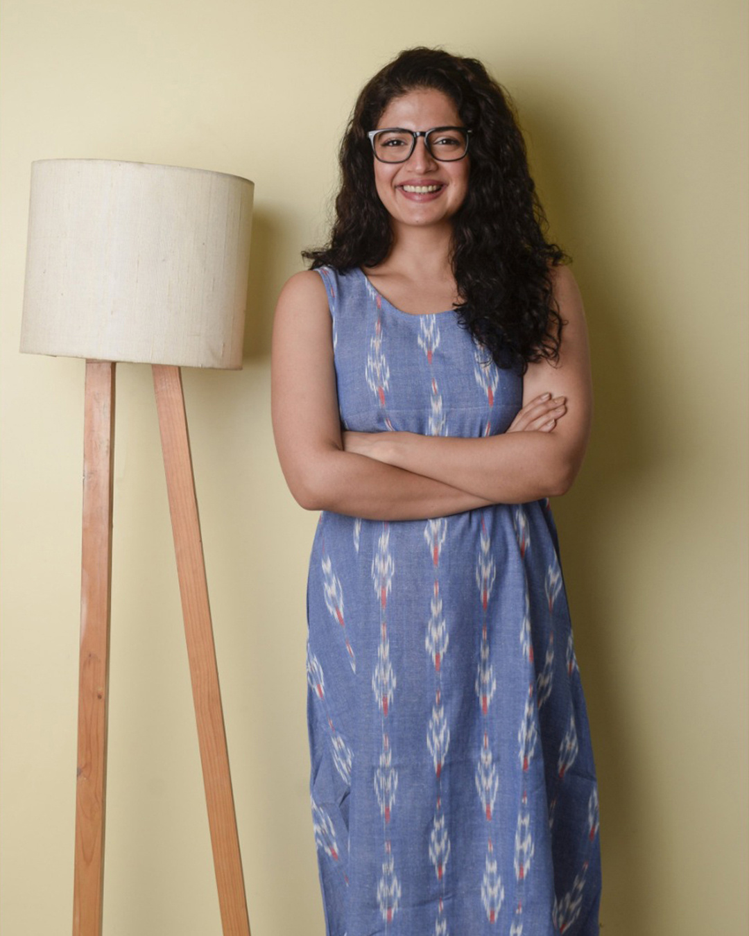 Buy Women's Blue Cotton Handloom Dress and Leher Jacket A Sustainable