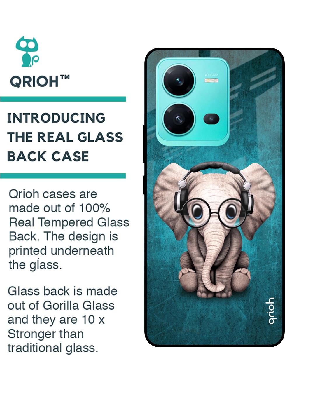 Shop Adorable Baby Elephant Printed Premium Glass Case For Vivo V25 (Shock Proof,Scratch Resistant)-Back