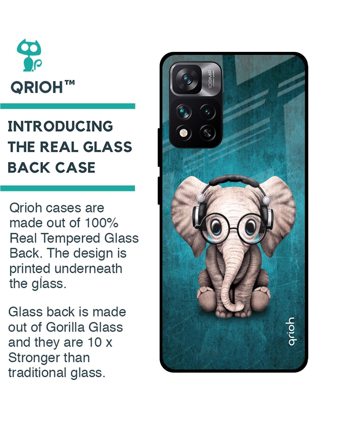 Shop Adorable Baby Elephant Printed Premium Glass Cover For Mi 11i HyperCharge (Shock Proof, Lightweight)-Back