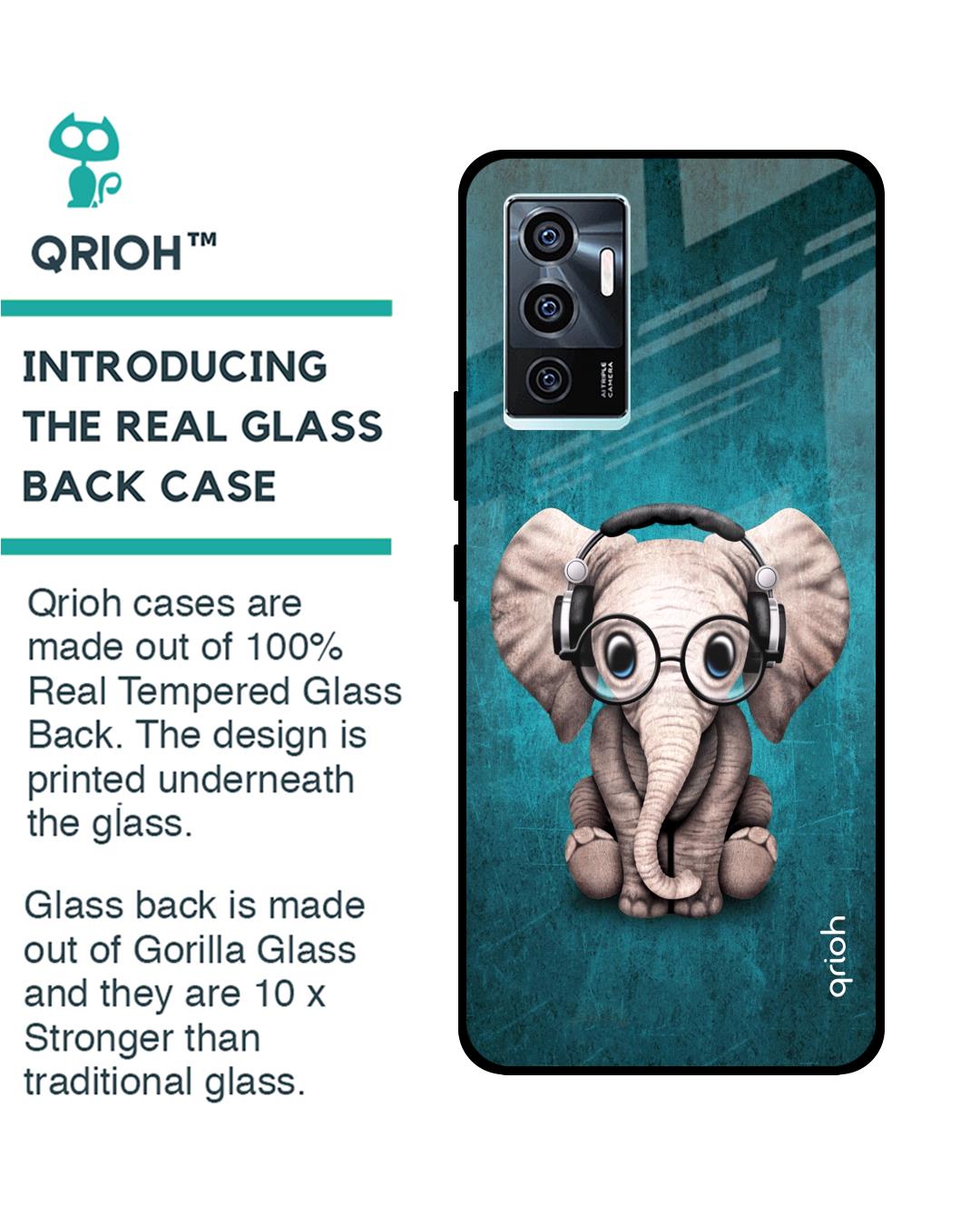 Shop Adorable Baby Elephant Printed Premium Glass Cover For Vivo V23e 5G (Shock Proof, Lightweight)-Back