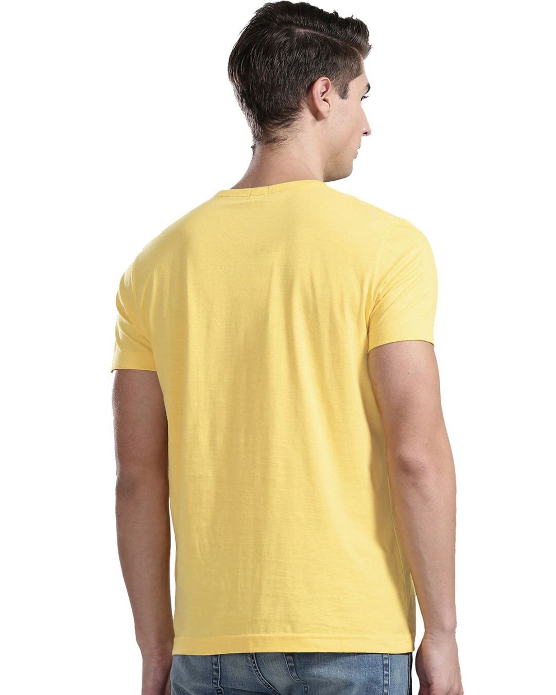 Shop Men's Yellow Cotton Plain T-shirt-Back