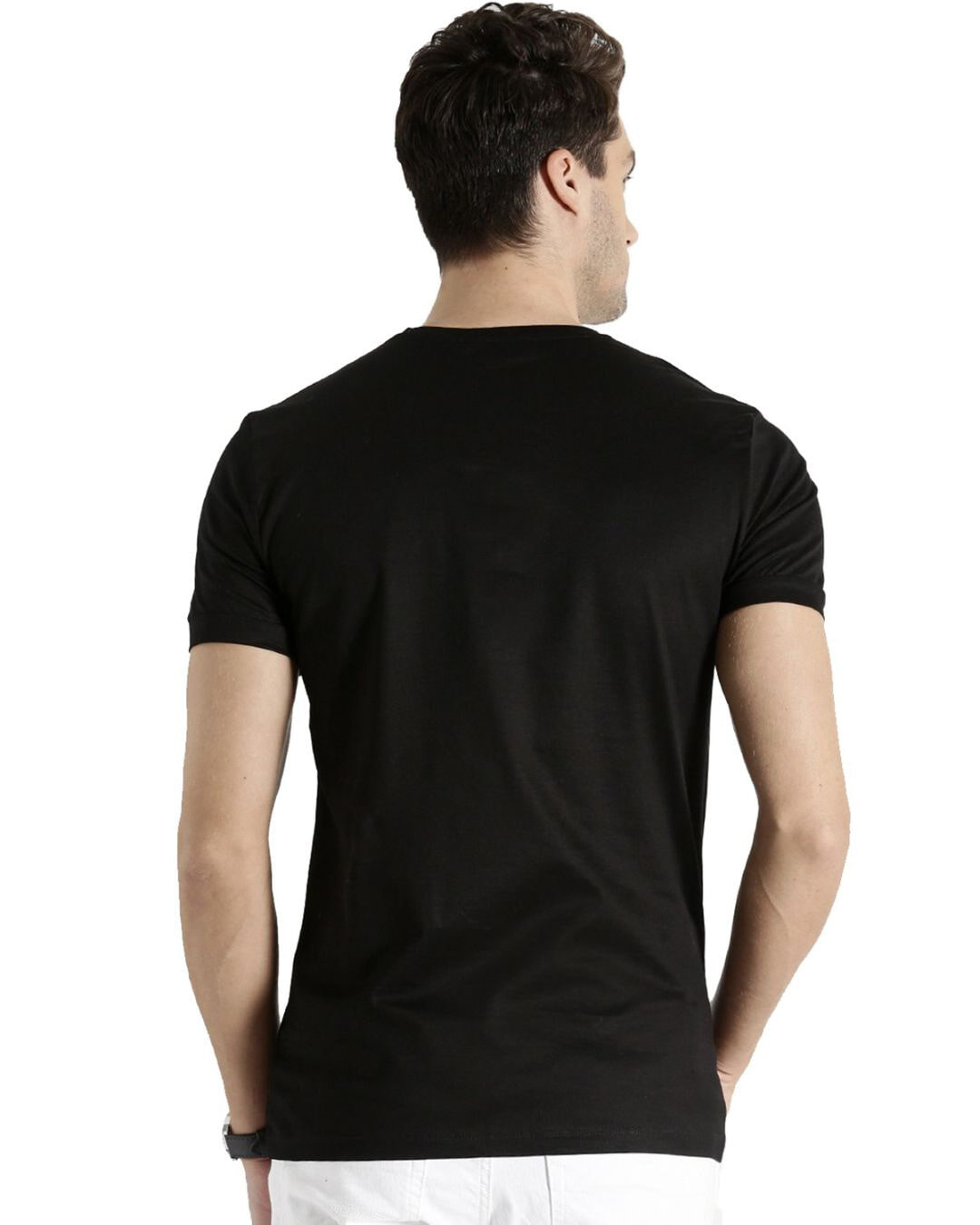 Shop Men's Black Cotton Plain T-shirt-Back